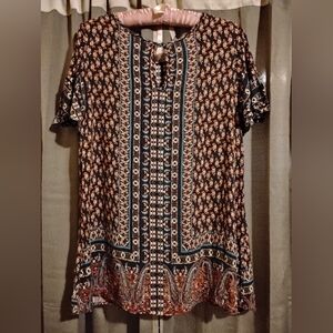 Black Cotton Patterned Short Sleeve Flouncy Top